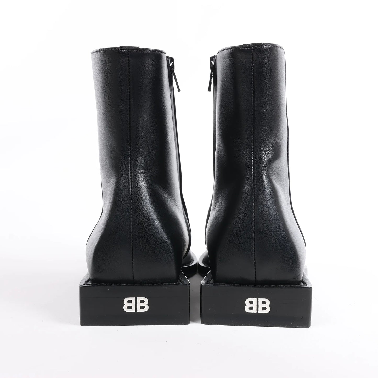 Balenciaga BB Logo Leather Ankle Boots in Black 616349, Size 37 EU