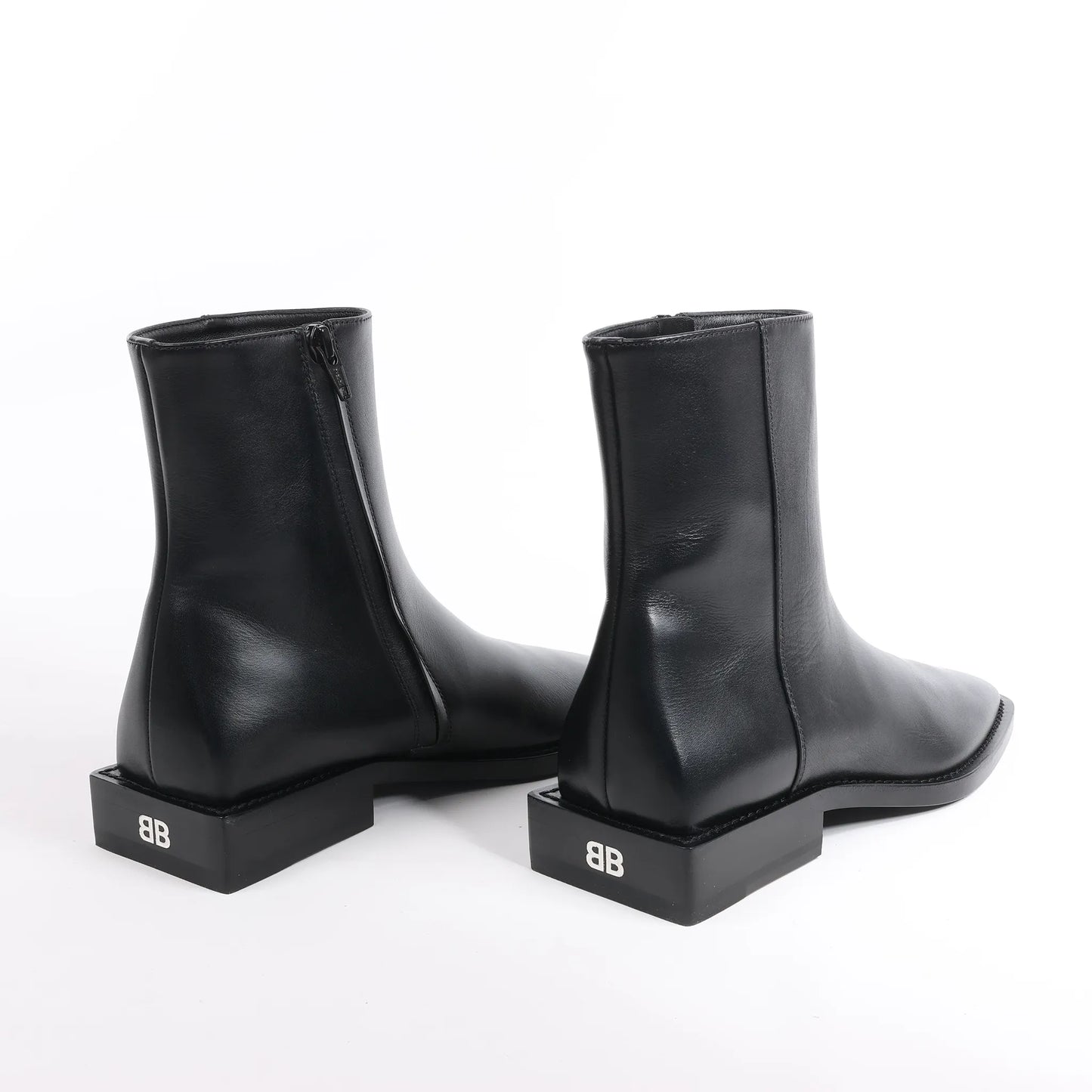 Balenciaga BB Logo Leather Ankle Boots in Black 616349, Size 37 EU