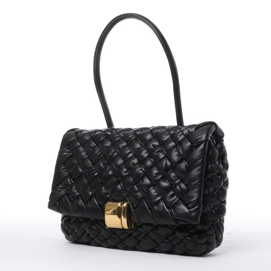 Bottega Veneta – Rumple Desiree – Schultertasche aus gewebtem Leder in Schwarz