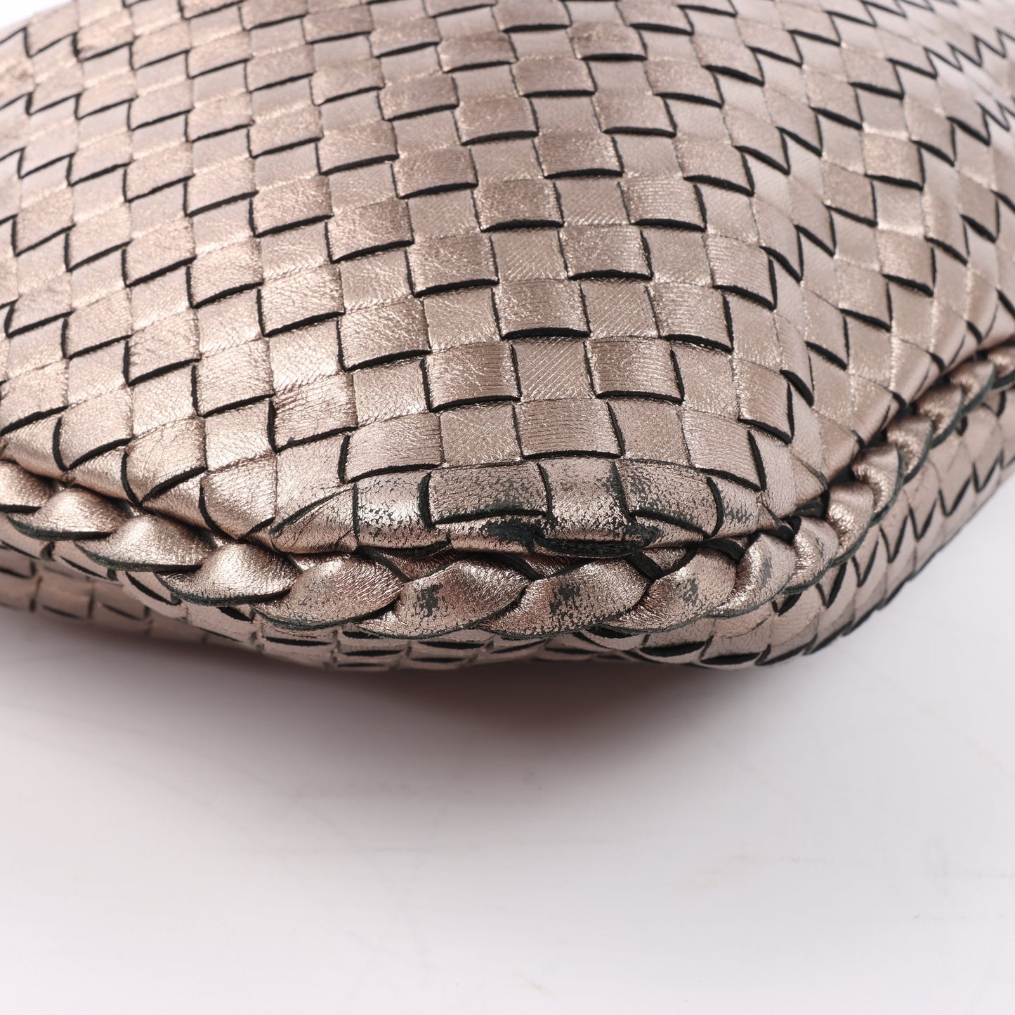 Bottega Veneta Intrecciato Hobo Leather Shoulder Bag in Gold