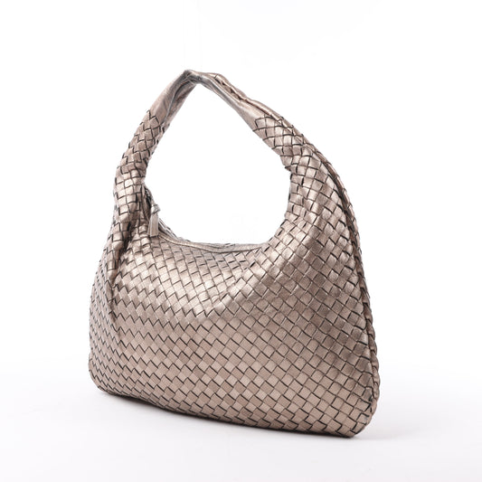Bottega Veneta Intrecciato Hobo Leather Shoulder Bag in Gold