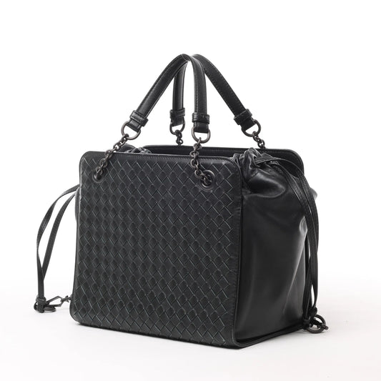 Bottega Veneta Intrecciato Leather 2Way Handbag in Black
