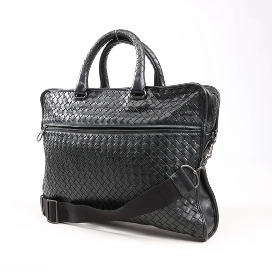 Bottega Veneta Intrecciato Leather 2Way Handbag in Black