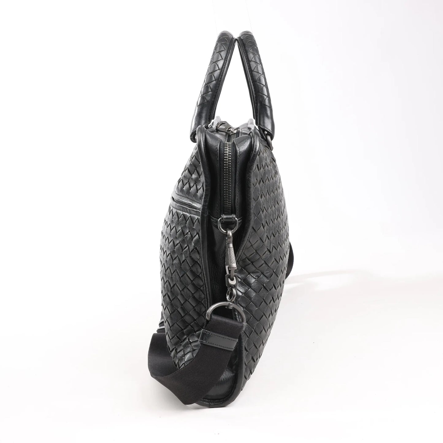 Bottega Veneta Intrecciato Leather 2Way Handbag in Black