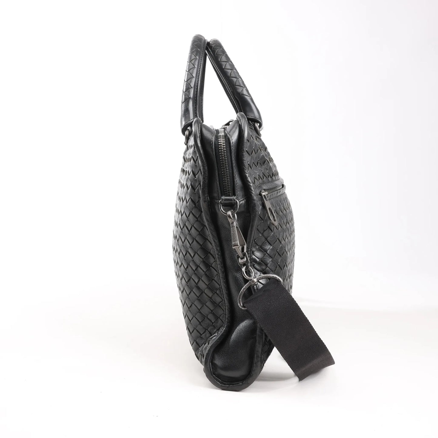 Bottega Veneta Intrecciato Leather 2Way Handbag in Black