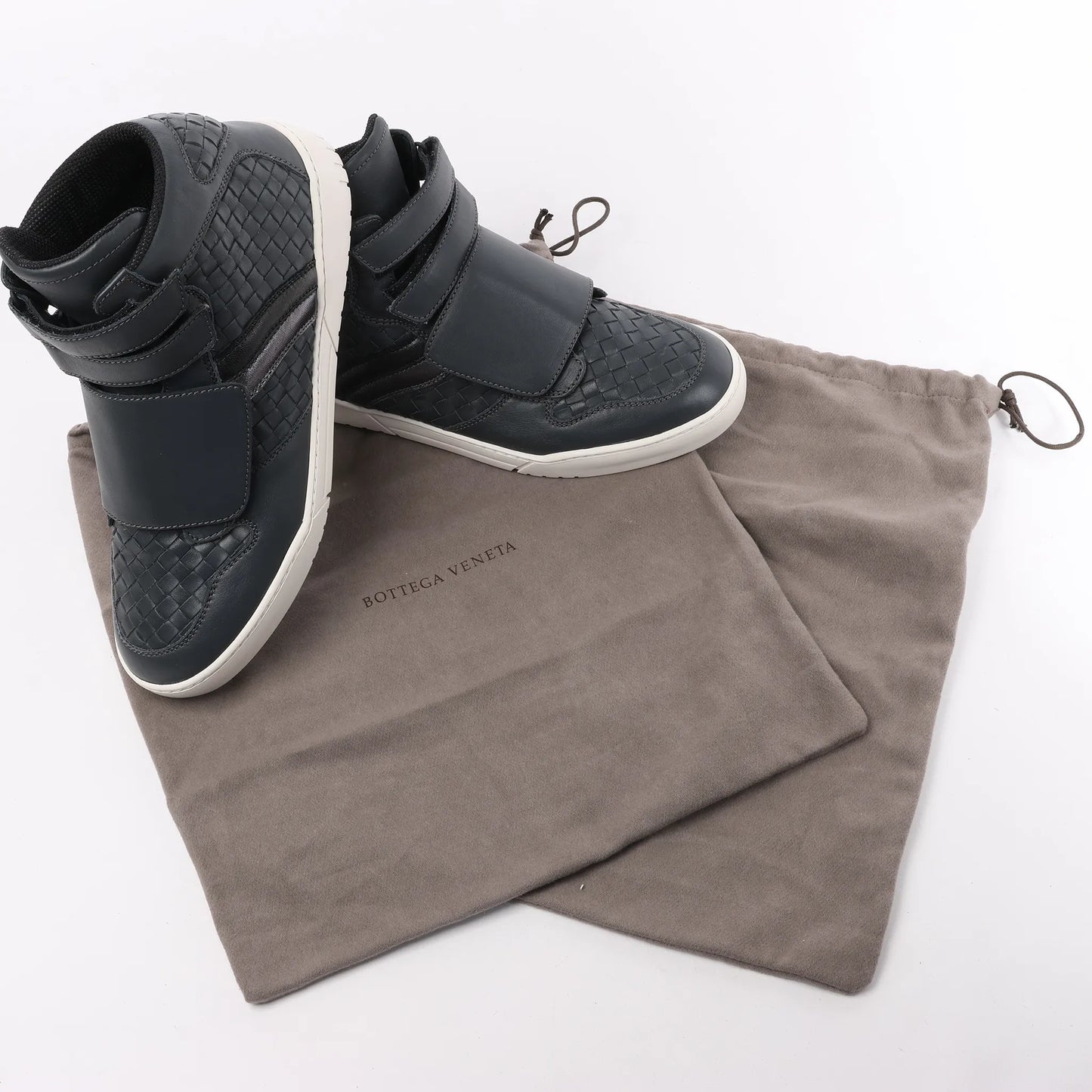 Bottega Veneta Intrecciato Leather High-top Sneakers in Navy Blue, Size 43 EU