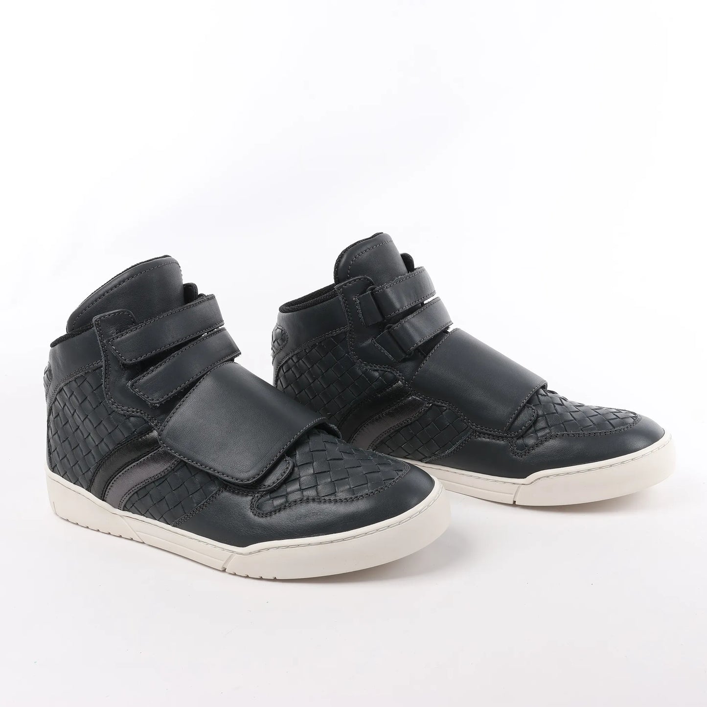 Bottega Veneta Intrecciato Leather High-top Sneakers in Navy Blue, Size 43 EU