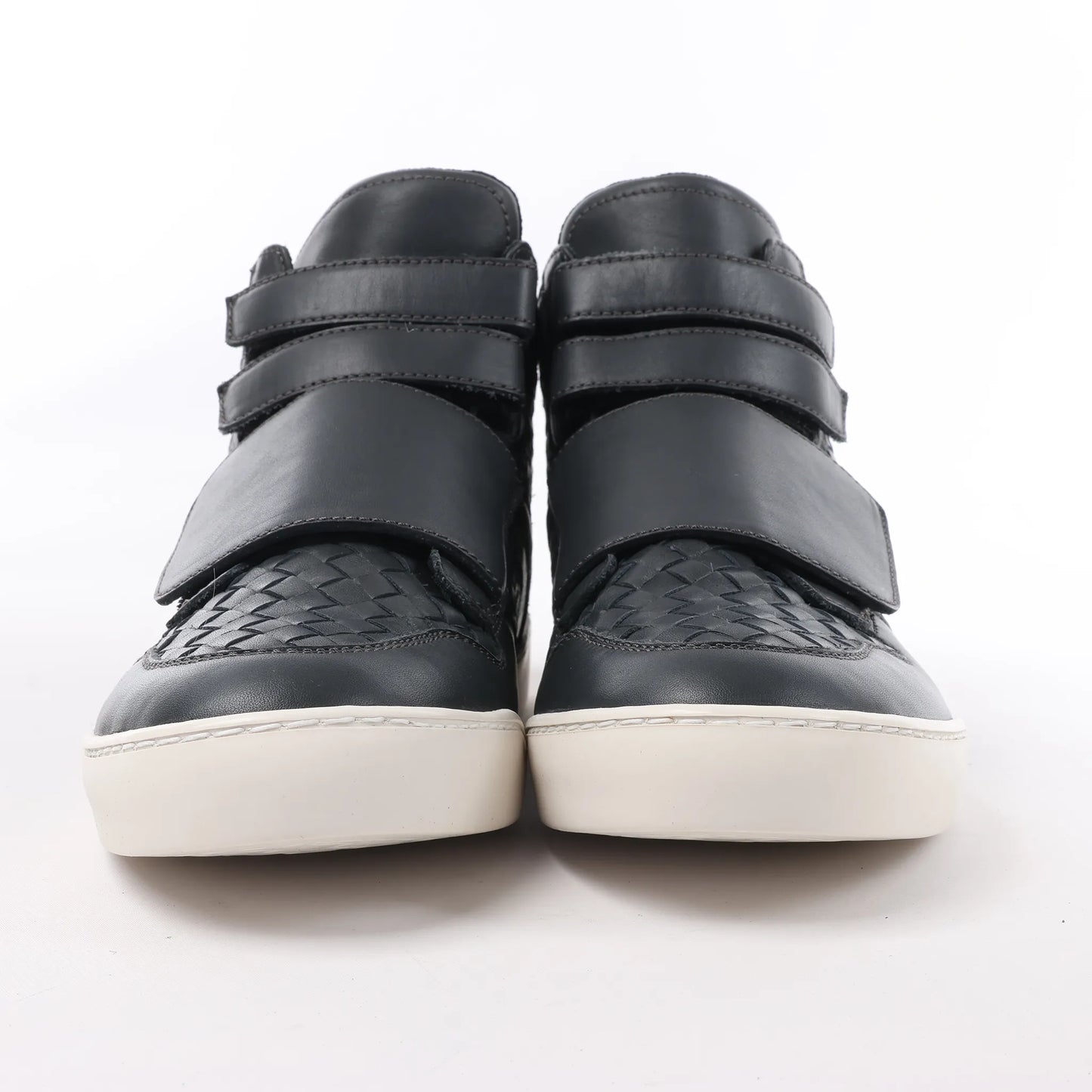 Bottega Veneta Intrecciato Leather High-top Sneakers in Navy Blue, Size 43 EU