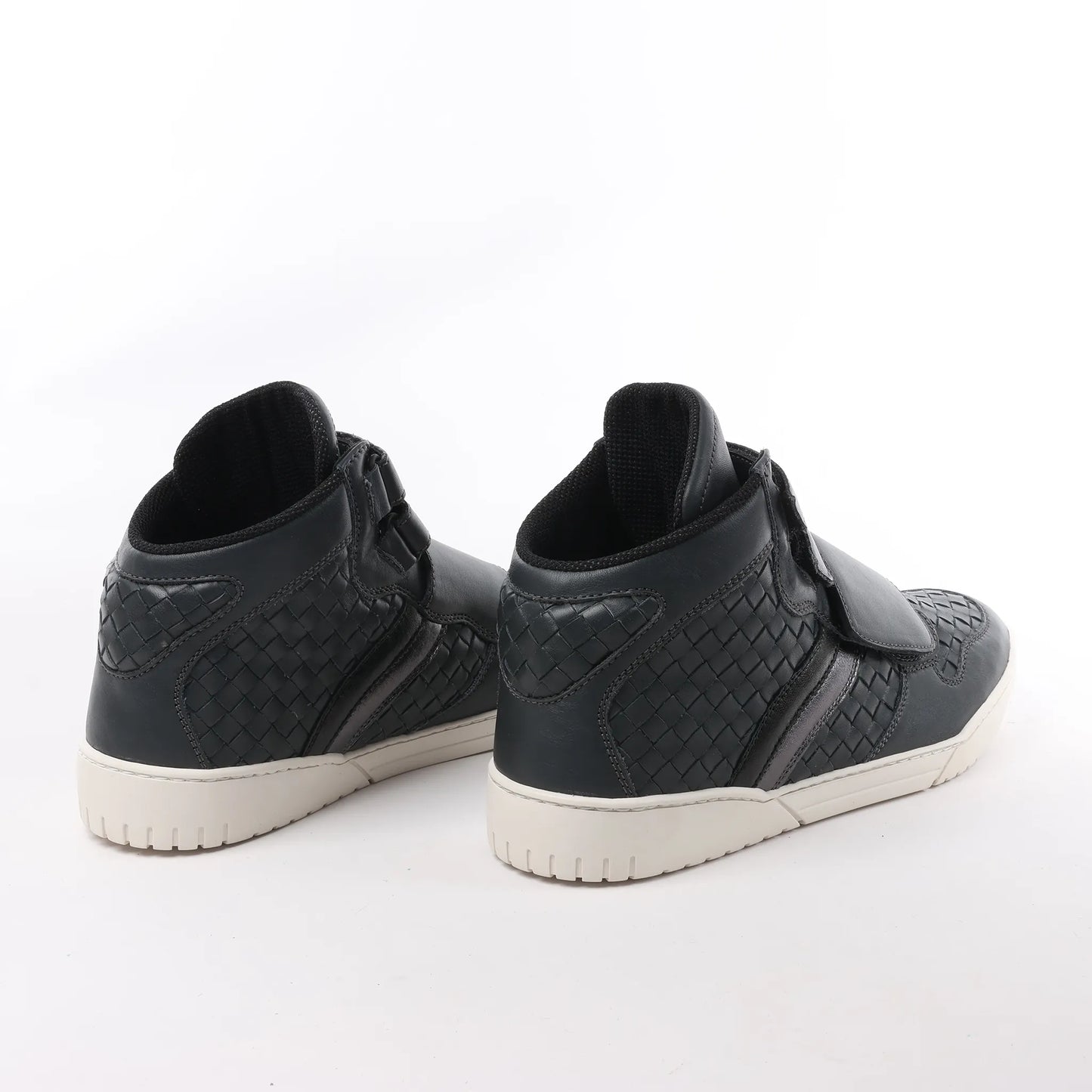 Bottega Veneta Intrecciato Leather High-top Sneakers in Navy Blue, Size 43 EU