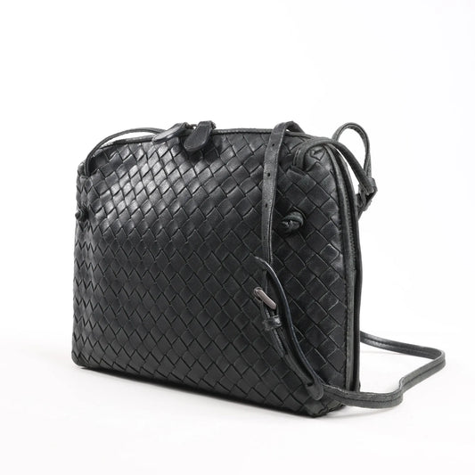 Bottega Veneta Nodini Intrecciato Leather Crossbody Bag in Black