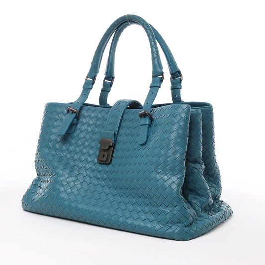 Bottega Veneta Intrecciato Roma Leather Handbag in Blue