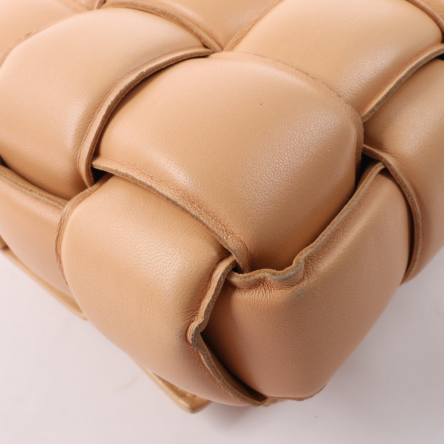 Bottega Veneta Padded Cassette Maxi Intrecciato Leather Shoulder Bag in Beige