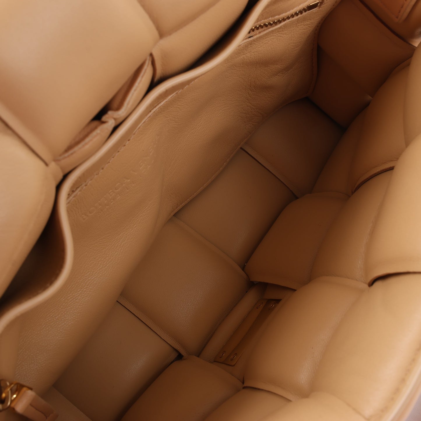 Bottega Veneta Padded Cassette Maxi Intrecciato Leather Shoulder Bag in Beige