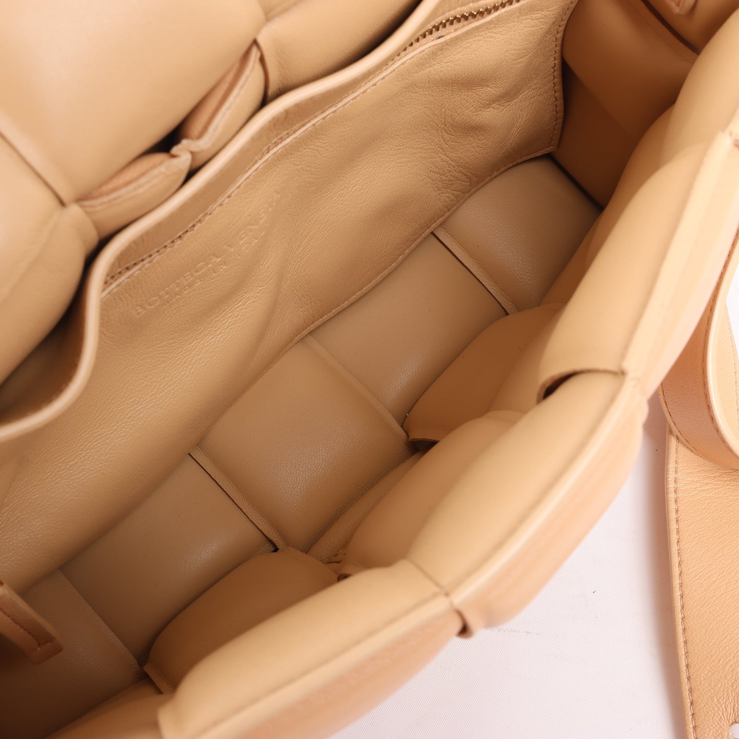 Bottega Veneta Padded Cassette Maxi Intrecciato Leather Shoulder Bag in Beige