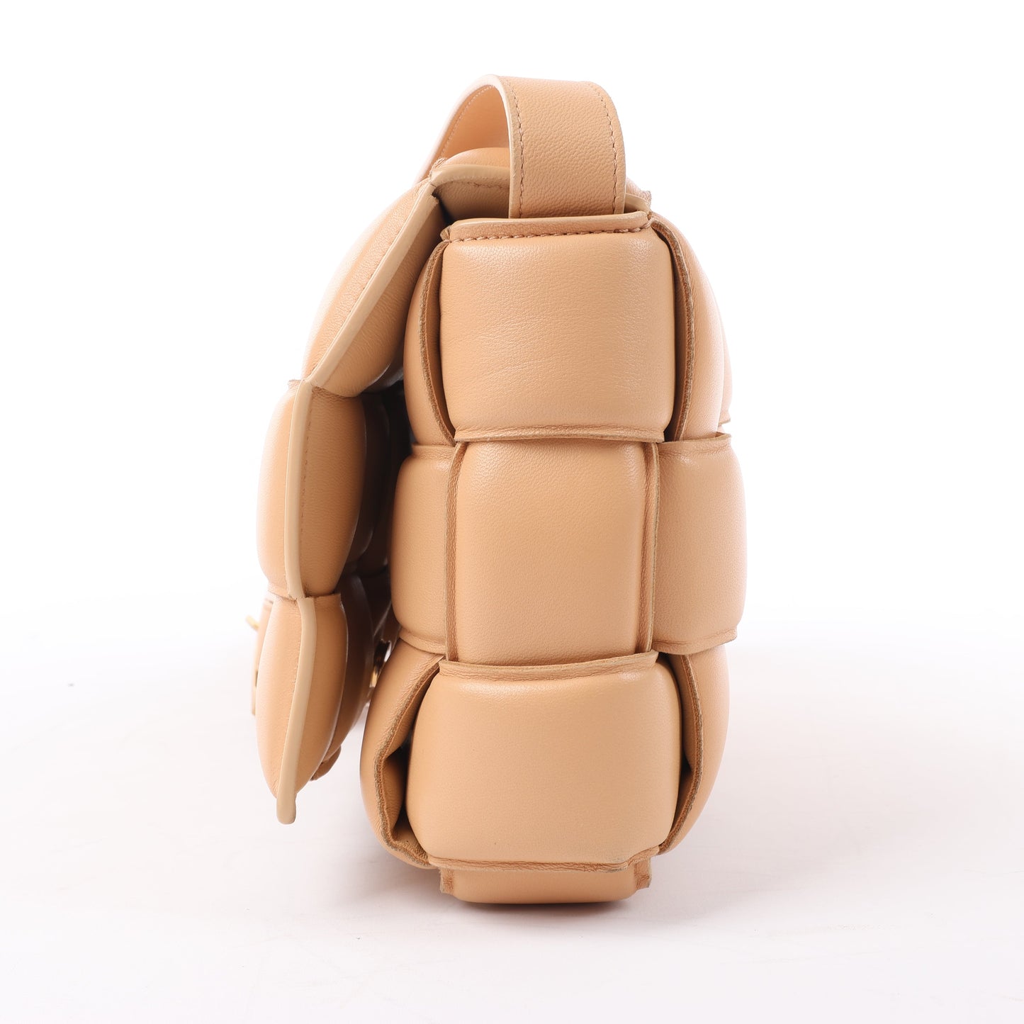 Bottega Veneta Padded Cassette Maxi Intrecciato Leather Shoulder Bag in Beige