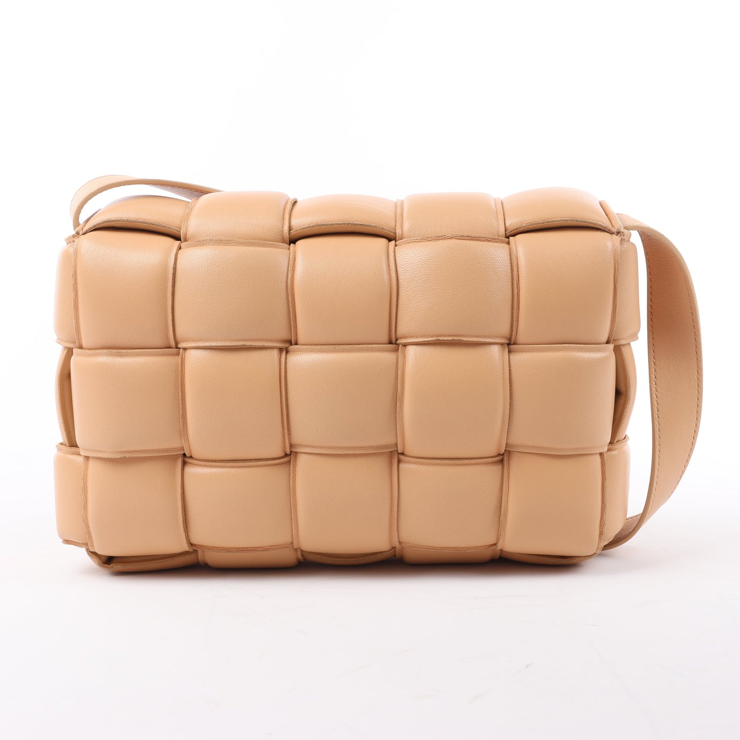 Bottega Veneta Padded Cassette Maxi Intrecciato Leather Shoulder Bag in Beige