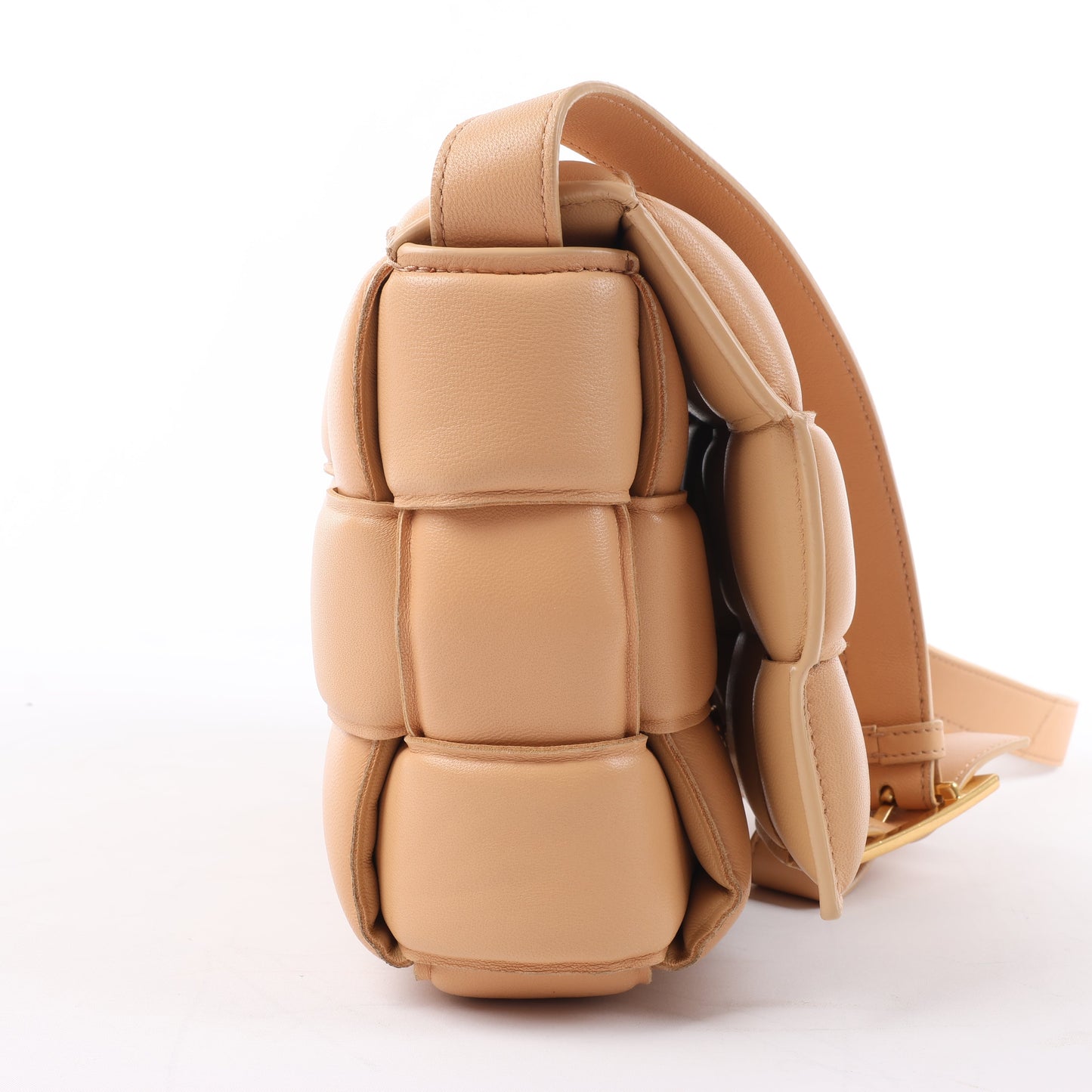 Bottega Veneta Padded Cassette Maxi Intrecciato Leather Shoulder Bag in Beige