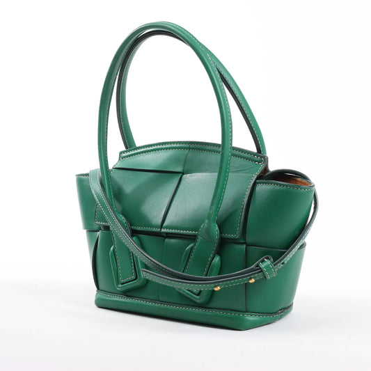 Bottega Veneta Arco Mini Leather Maxi Intrecciato 2Way Handbag in Green
