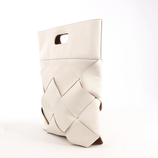 Bottega Veneta Slip Maxi Intrecciato Leather Handbag in White