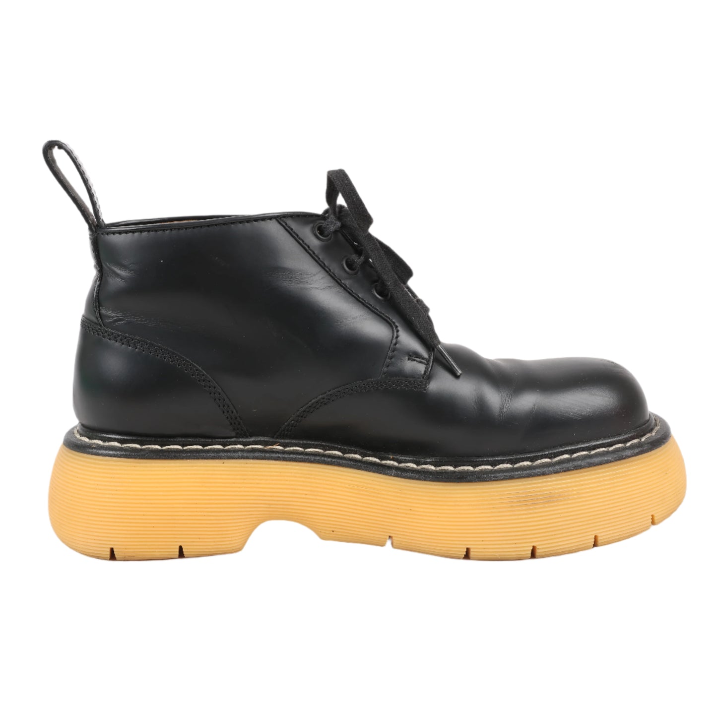 Bottega Veneta The Bounce - Bottines courtes en cuir noir et moutarde, pointure 39