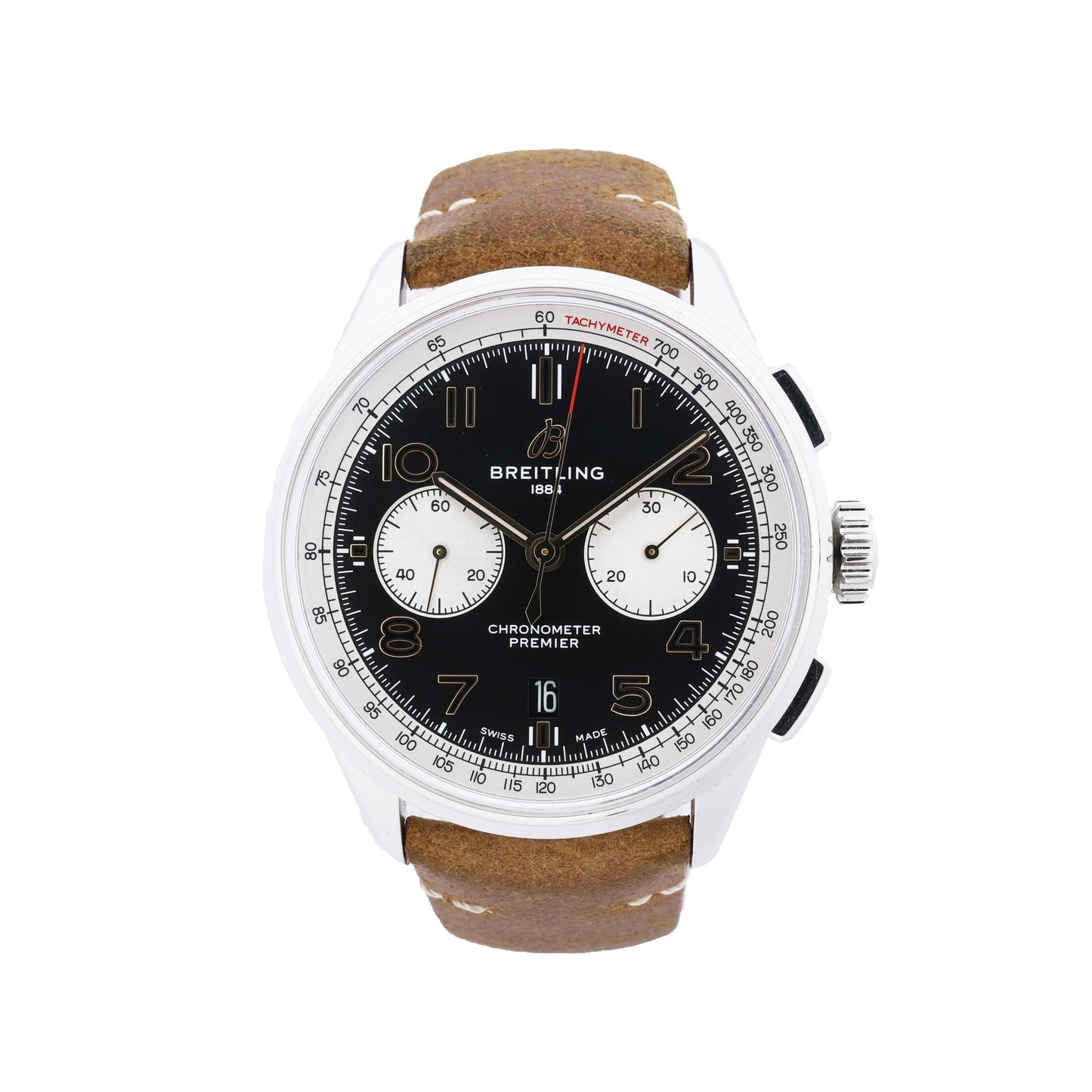 Breitling Premier B01 Chronograph 42 AB0118A21B1X2 3286079 SS & Leather AT Black Dial Watch