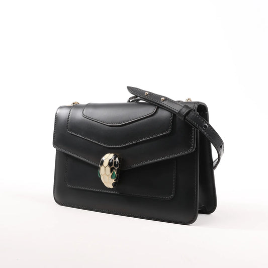 BVLGARI Serpenti Forever Leather Chain Shoulder Bag in Black