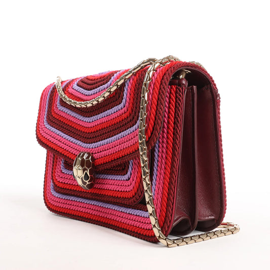 BVLGARI Serpenti Forever Polyester x Leather Chain Shoulder Bag in Pink