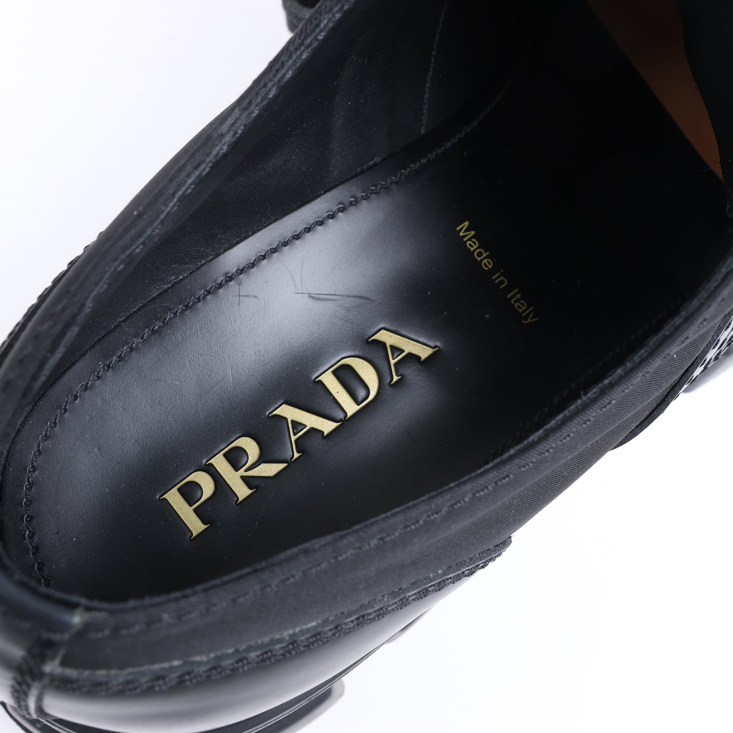 Prada Monolith Nylon & Leather Leather Loafers in Black 2EE342, Size 42 EU