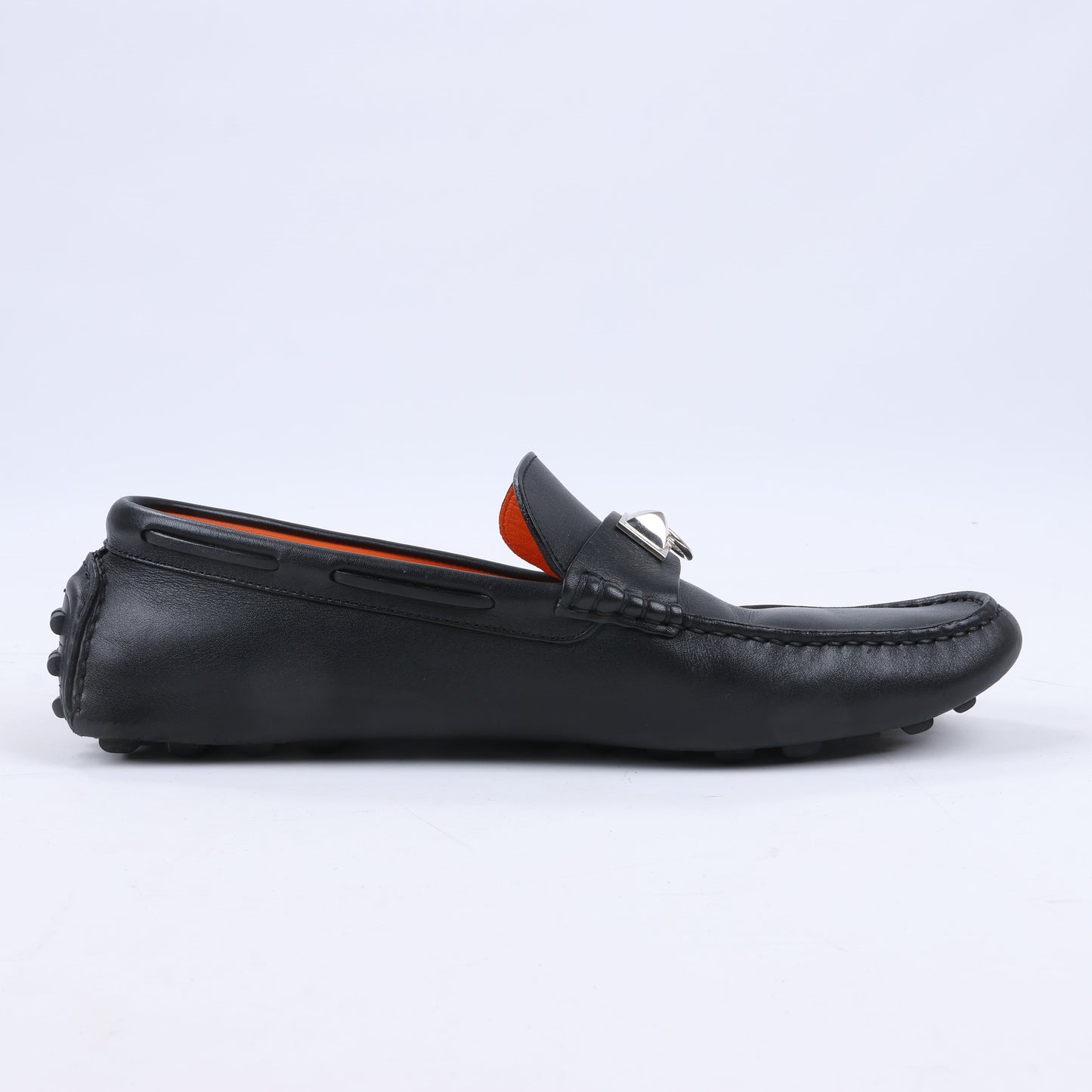 HERMES Irving Leather Driving Moccasins in Black Collier de Chien for Men, Size 42 EU