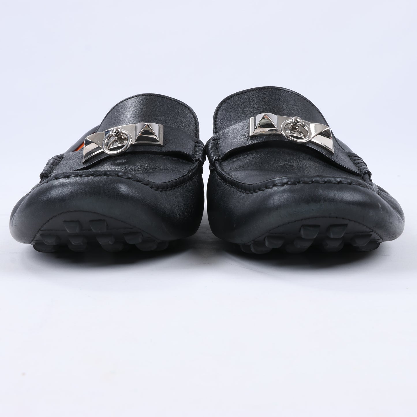 Mocassins de conduite en cuir Hermès Irving en noir Collier de Chien pour homme, pointure 42 EU