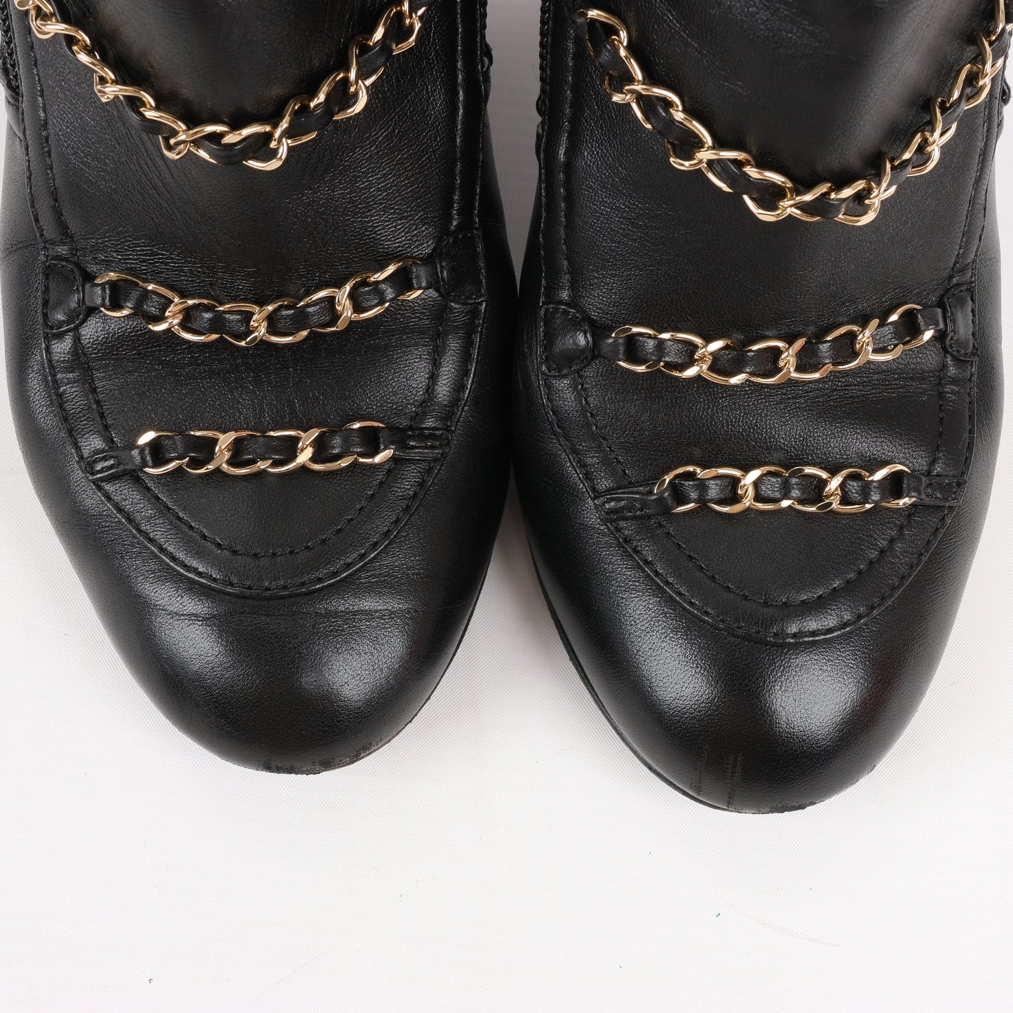 CHANEL Coco Mark Matelasse Leather & Patent Short Boots in Black G33028, Size 38 EU