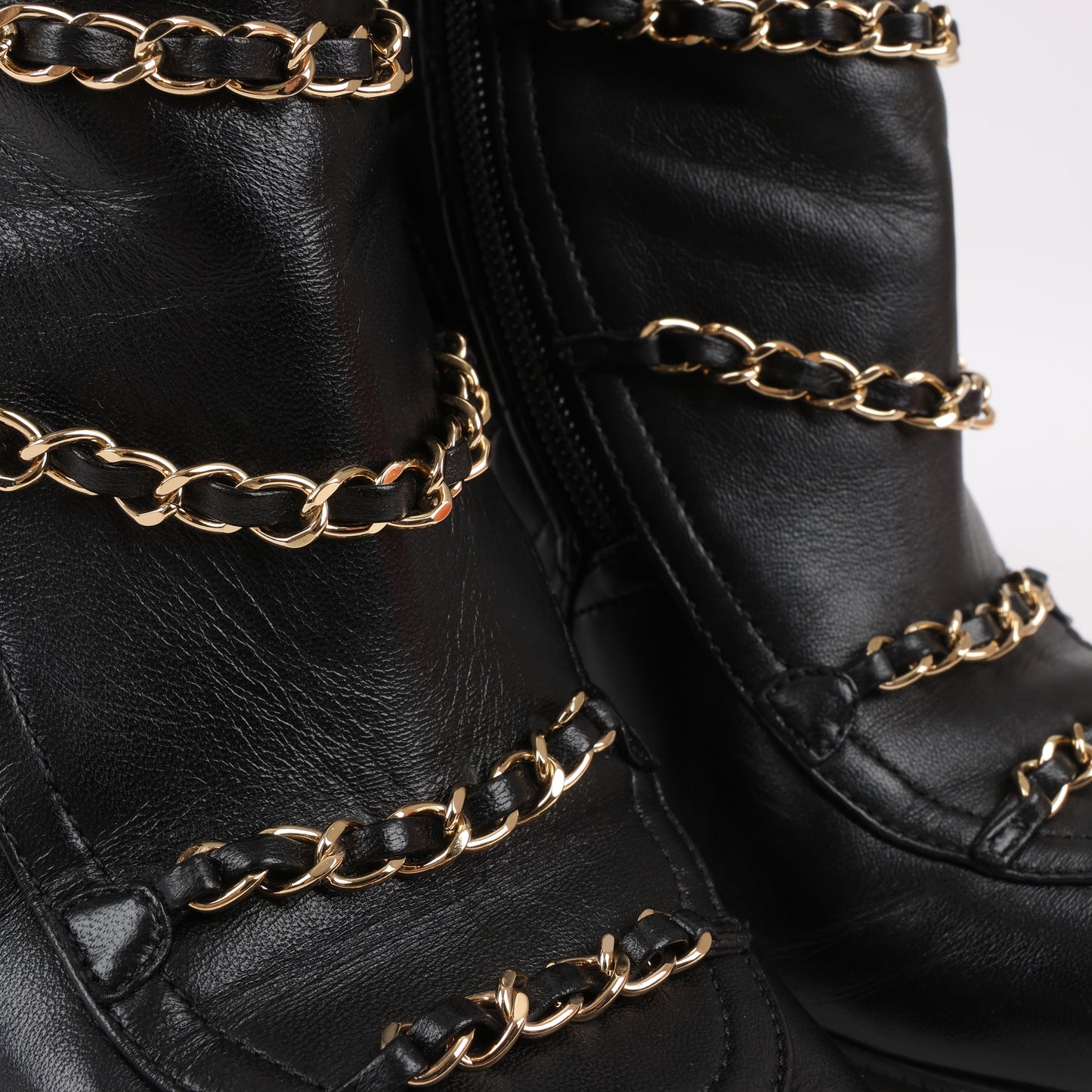 CHANEL Coco Mark Matelasse Leather & Patent Short Boots in Black G33028, Size 38 EU