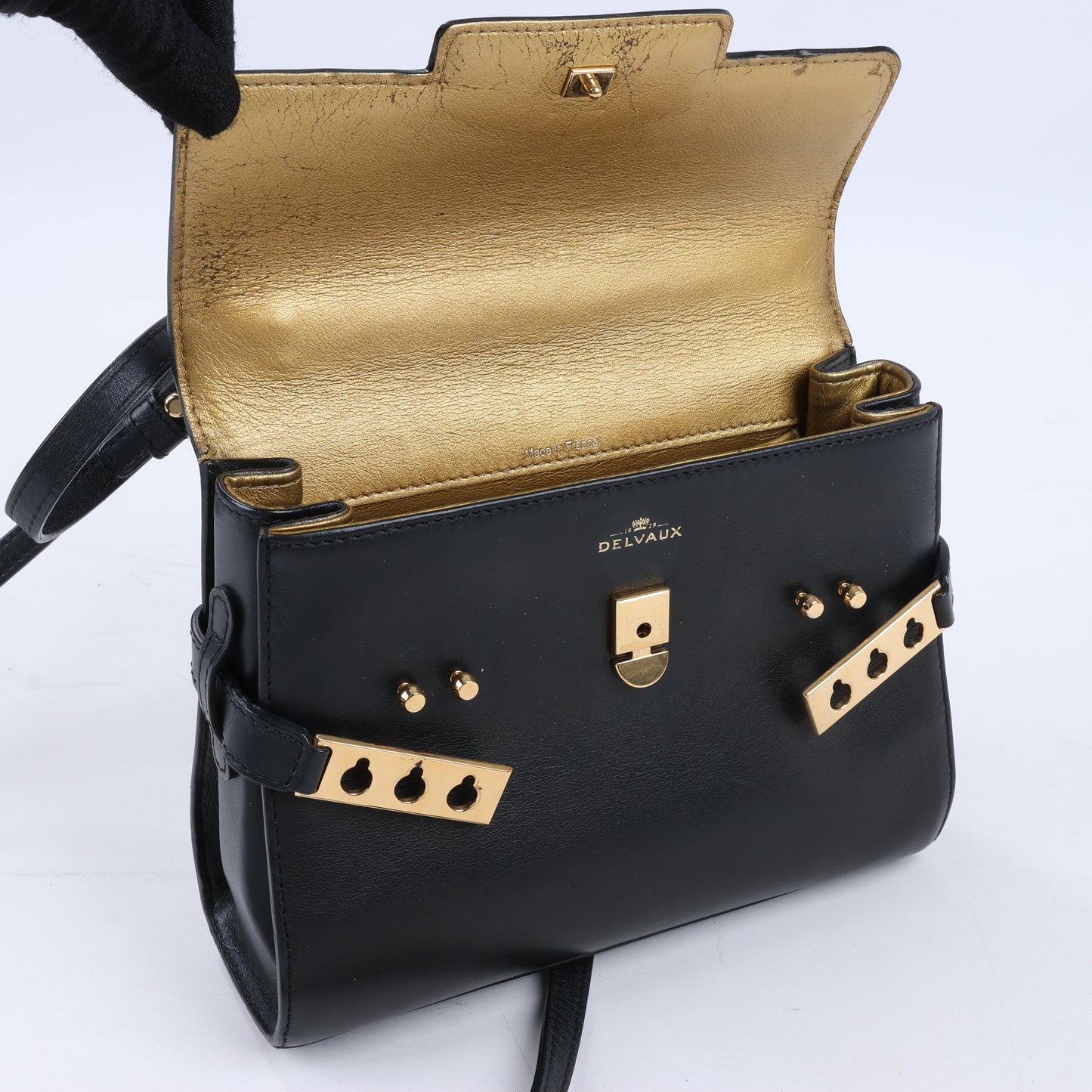 Delvaux Tempête PM Leather 2Way Handbag in Black