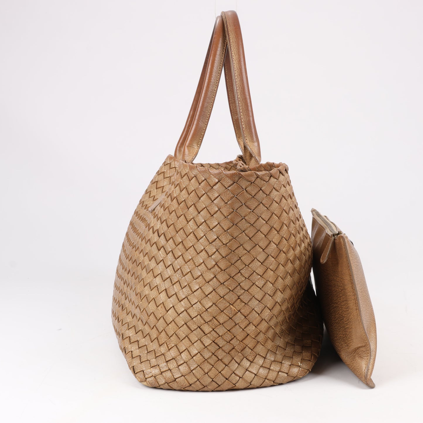 Bottega Veneta Intrecciato Cabat MM Leather Tote in Gold