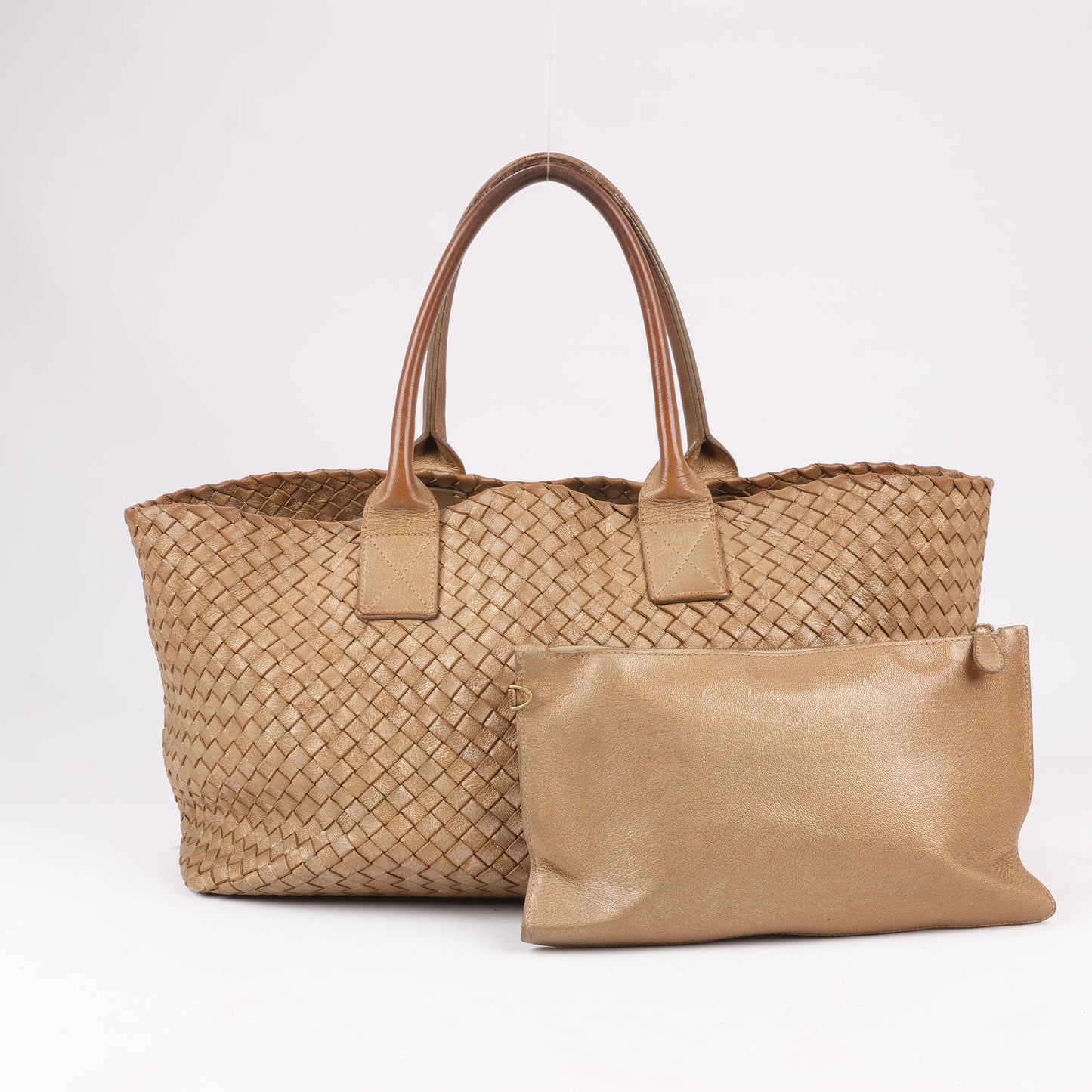 Bottega Veneta Intrecciato Cabat MM Leather Tote in Gold