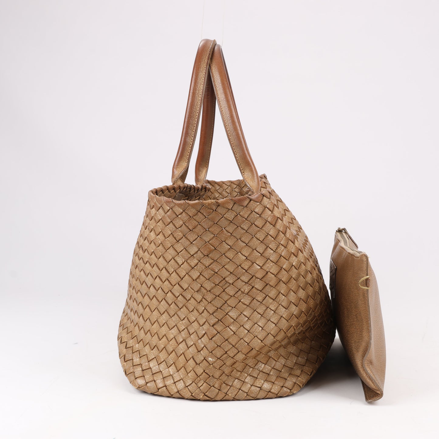 Bottega Veneta Intrecciato Cabat MM Leather Tote in Gold