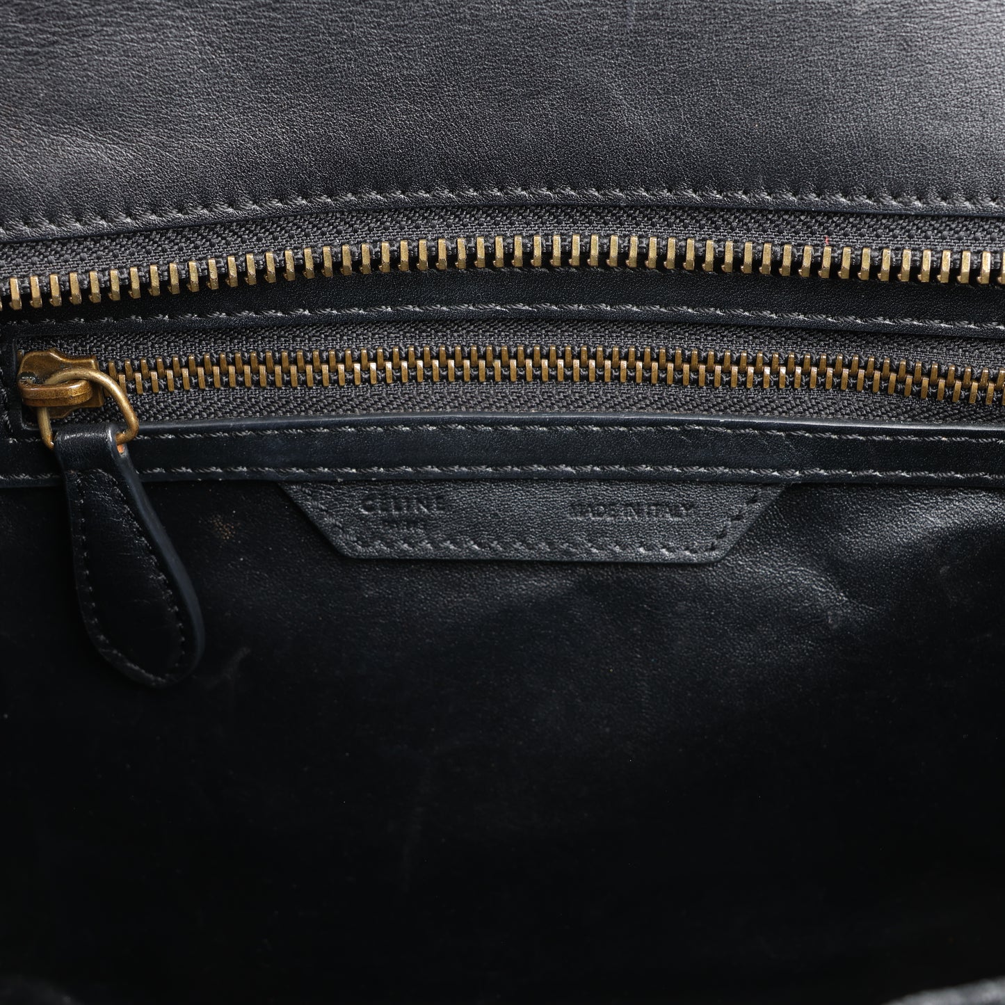 CELINE Luggage Micro Leather Handbag in Black