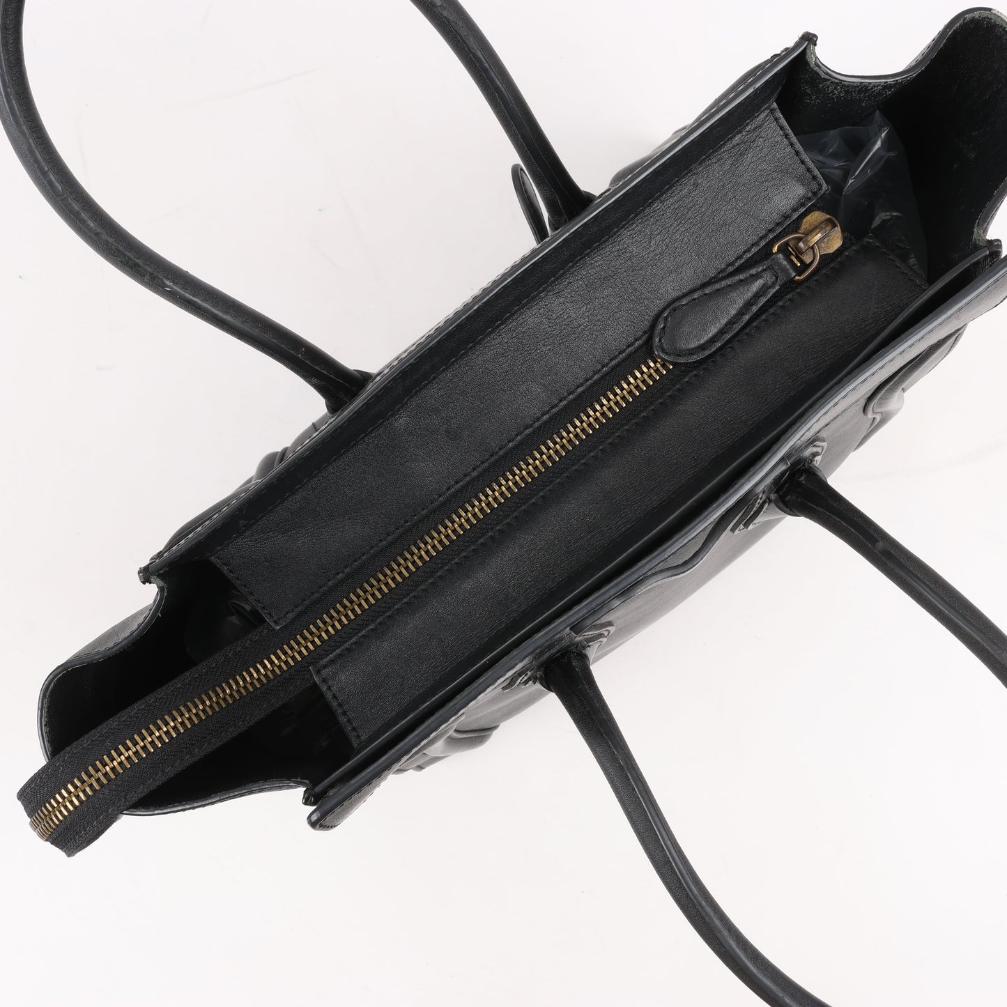 CELINE Luggage Micro Leather Handbag in Black