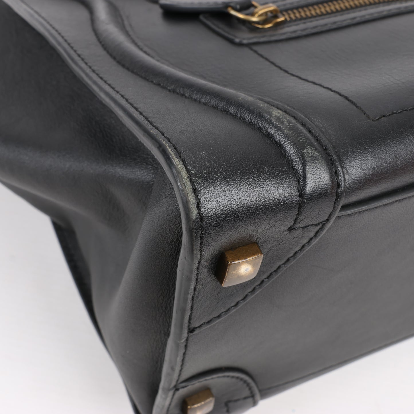 CELINE Luggage Micro Leather Handbag in Black