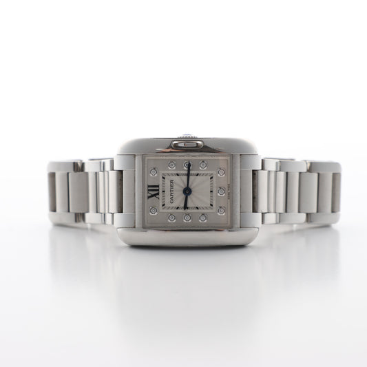 Cartier Tank Anglaise W4TA0003 3485312740UX SS QZ Silver-Face Watch