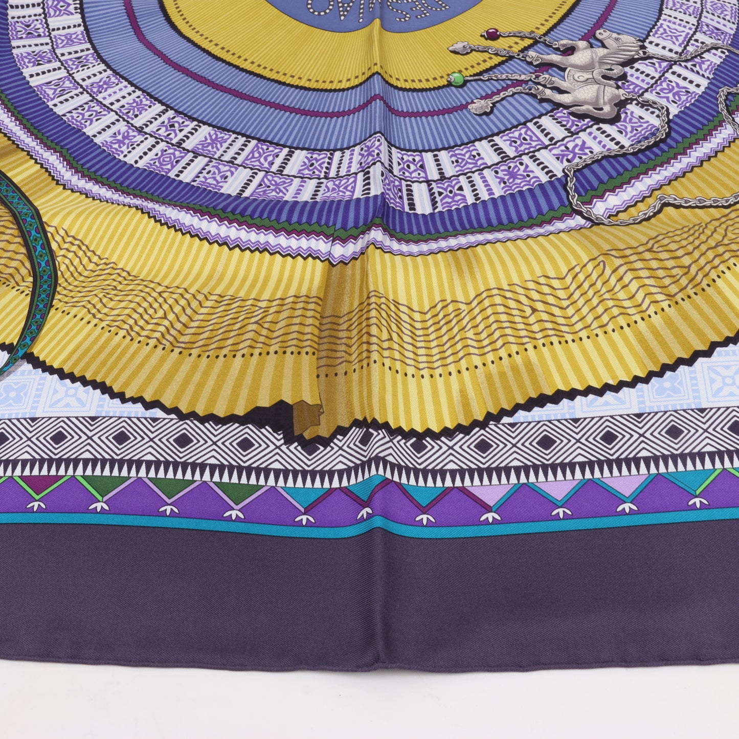 Hermès Carré 90 "CENT PLIS DES MIAO" 100% Silk Scarf in Purple