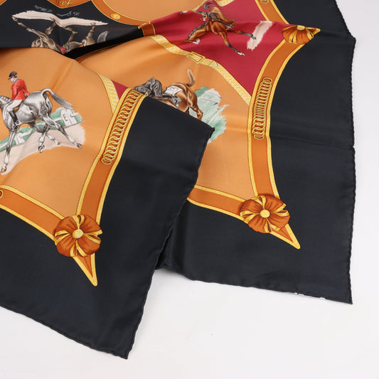 Hermès Carré 90 "ECOLE FRANCAISE D'EQUITATION" 100% Silk Scarf in Red x Black