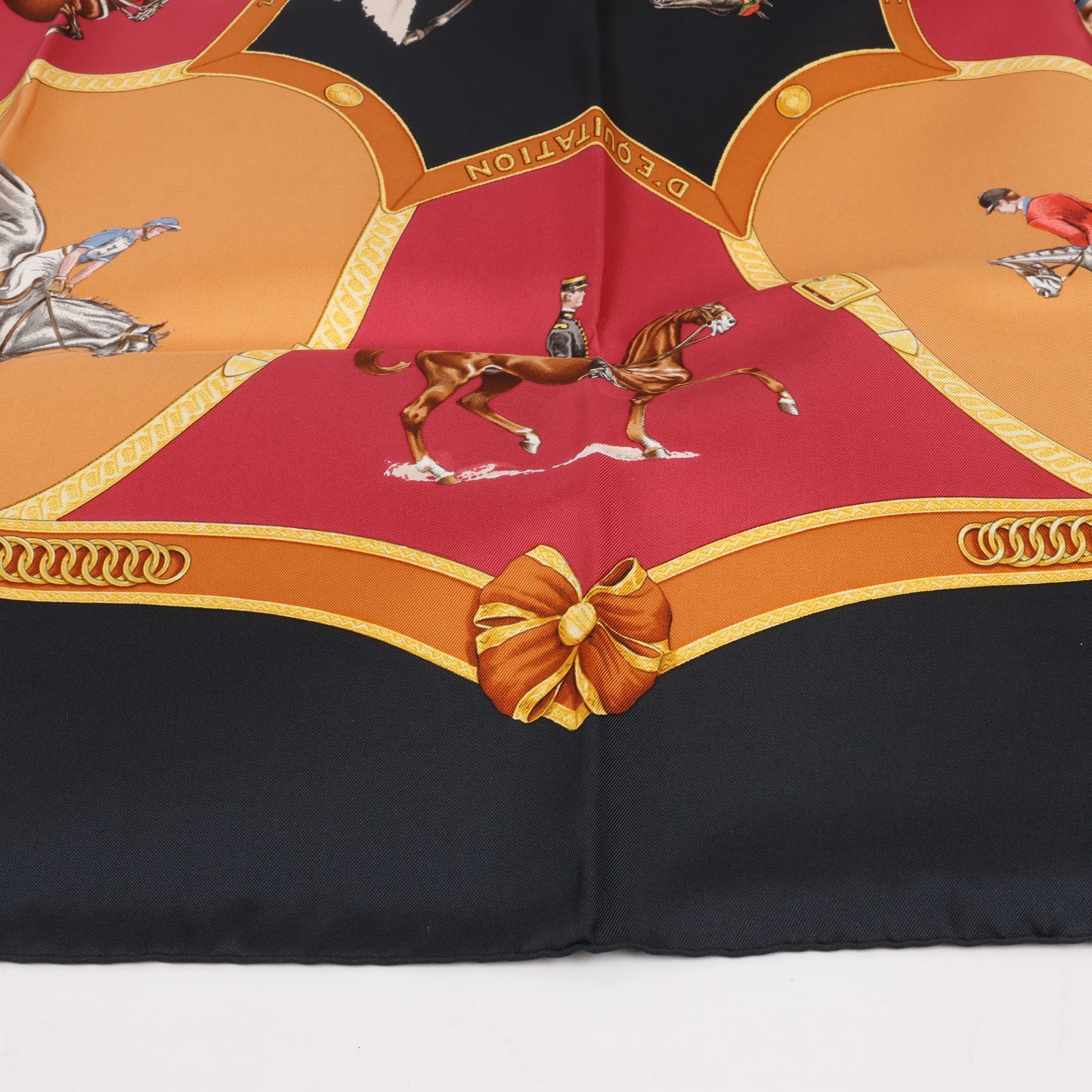 Hermès Carré 90 "ECOLE FRANCAISE D'EQUITATION" 100% Seidenschal in Rot x Schwarz