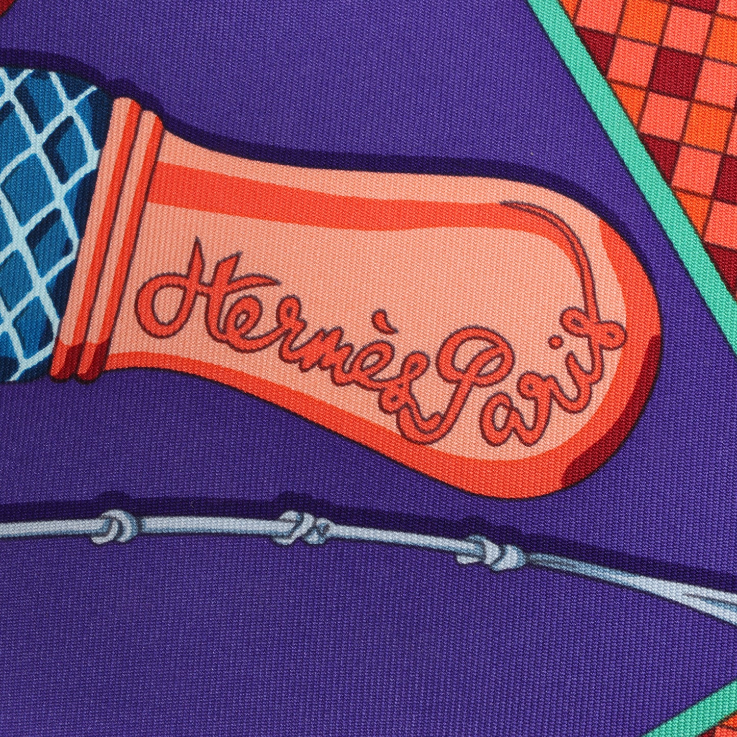 „Hermès Carré 90 Fouets et Badines“ Schal aus 100 % Seide in Lila