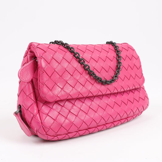 BOTTEGA VENETA Intrecciato Leather Chain Shoulder Bag in Hot Pink