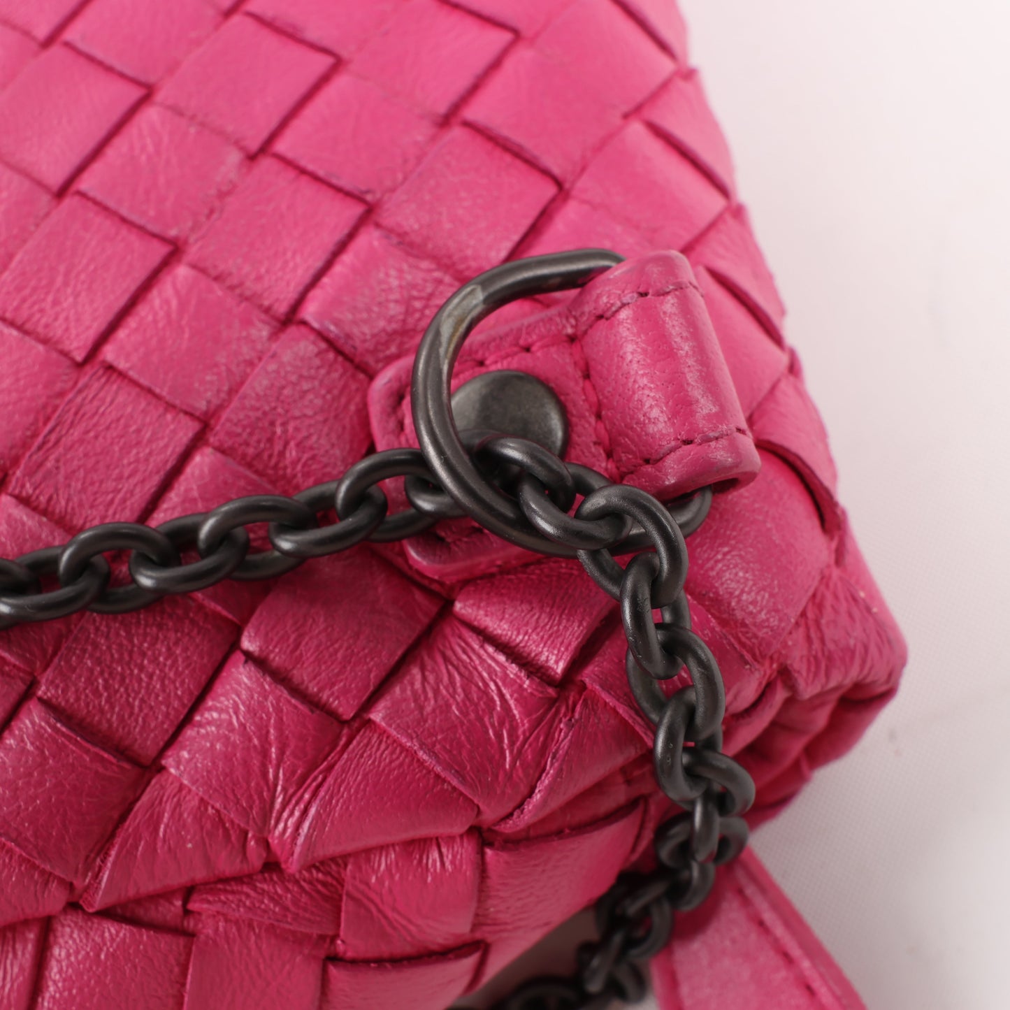 BOTTEGA VENETA Intrecciato Leather Chain Shoulder Bag in Hot Pink