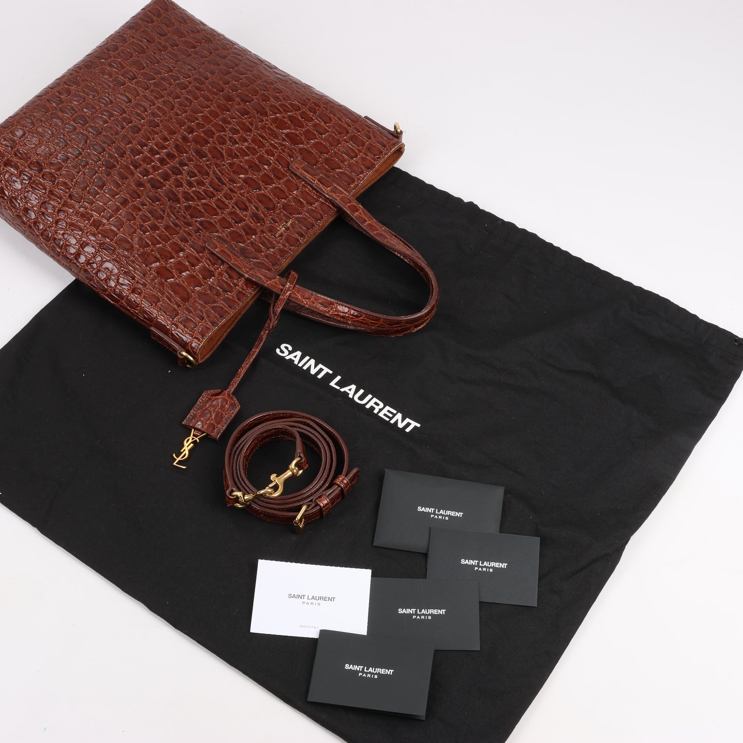 Saint Laurent Paris Toy Shopping Mock Croc 2Way Handbag in Brown 600307