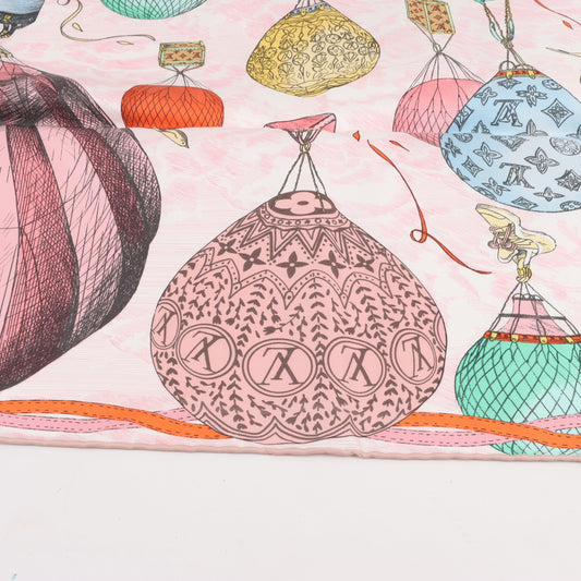 Louis Vuitton "up AND away" M77661 100% Silk Scarf in Pink GM1213