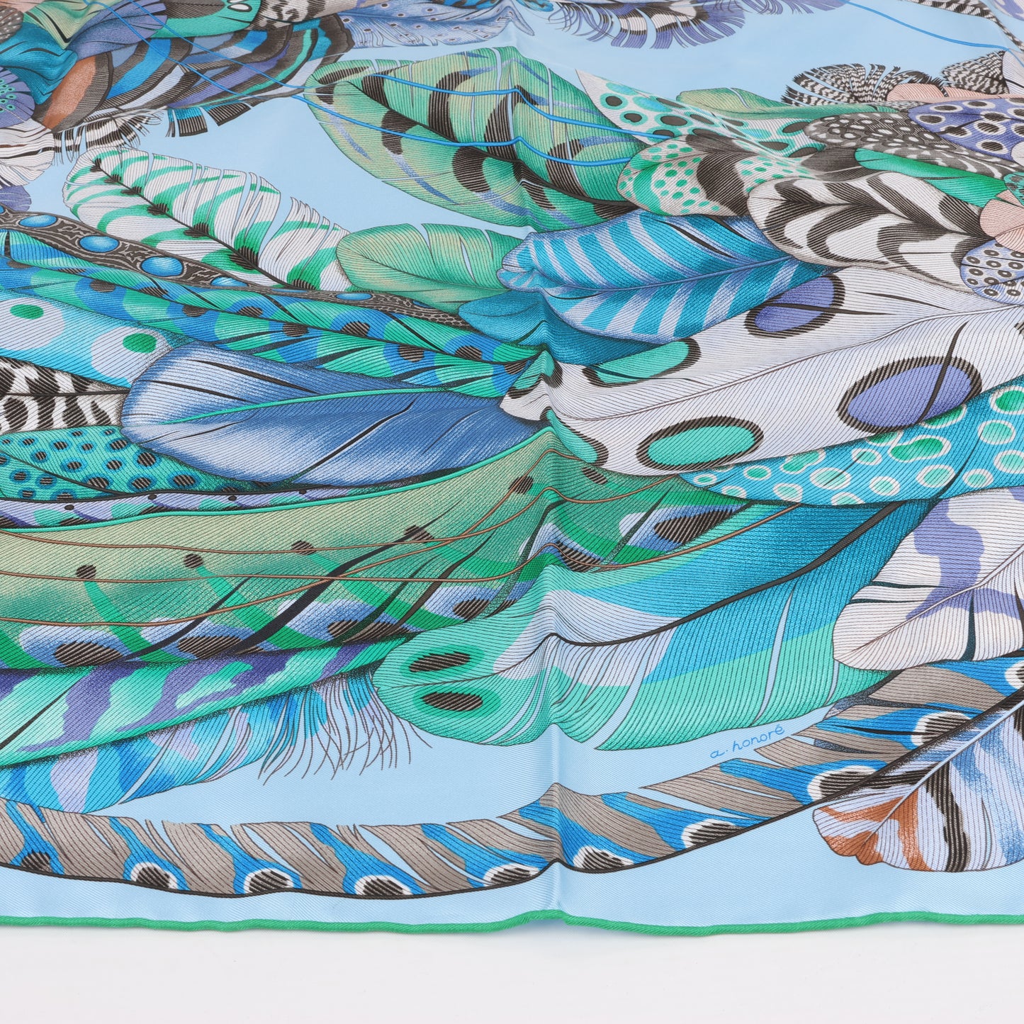 Hermès Carré 90 "PLUMES EN FETE" Foulard 100% Soie en Bleu