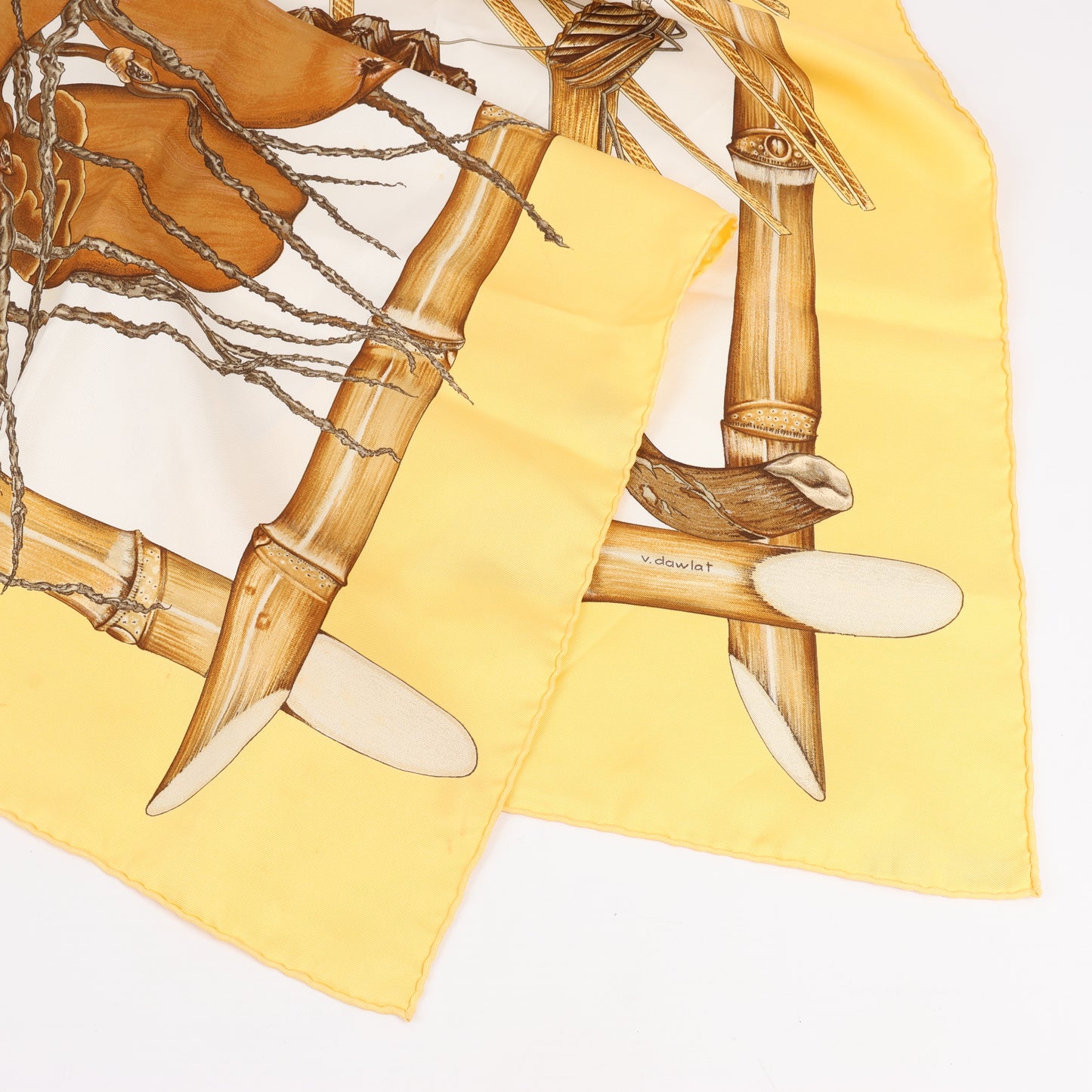 Carré Hermès Carré 90 « Jardin Créole » 100 % soie jaune